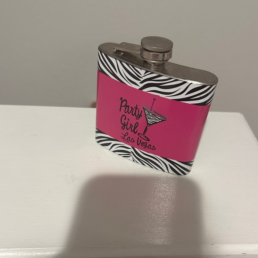 Party Girl Las Vegas Pink and Zebra Flask